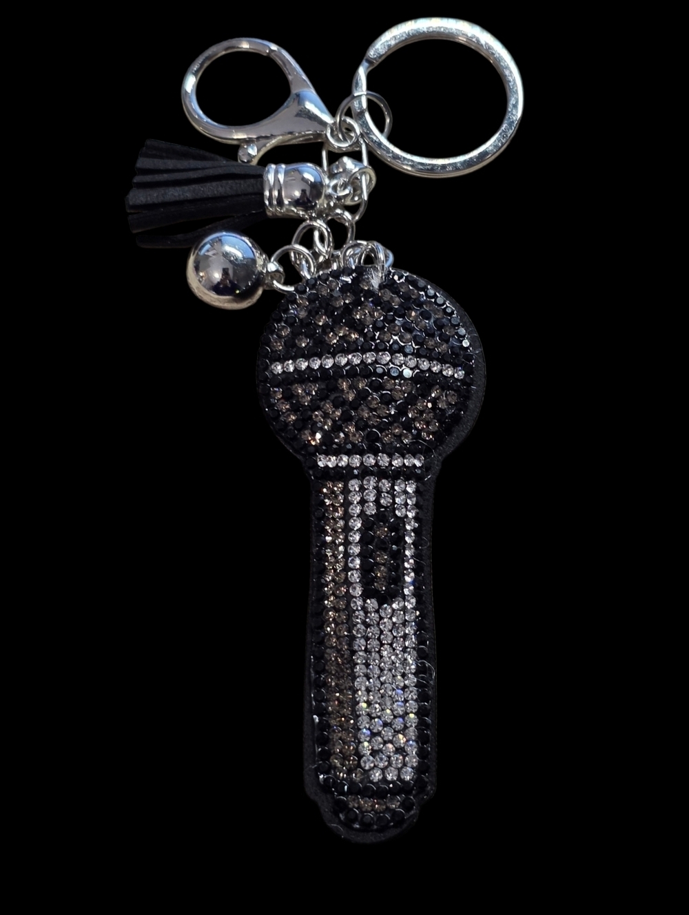 Crystal Microphone Bag Charm Keychain - Black